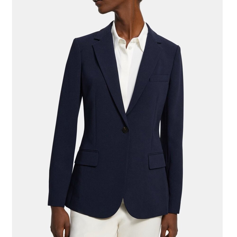 NWT Theory Staple Blazer in Admiral Crepe, Deep Navy, US 14